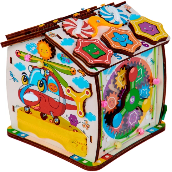 Бизиборд домик Смайлики на вертолетике со светом 20х20 см