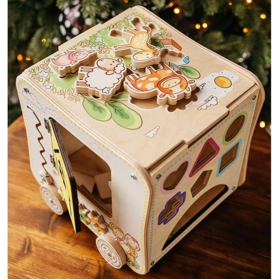 Бизикуб на колесах с животными 25х27х28